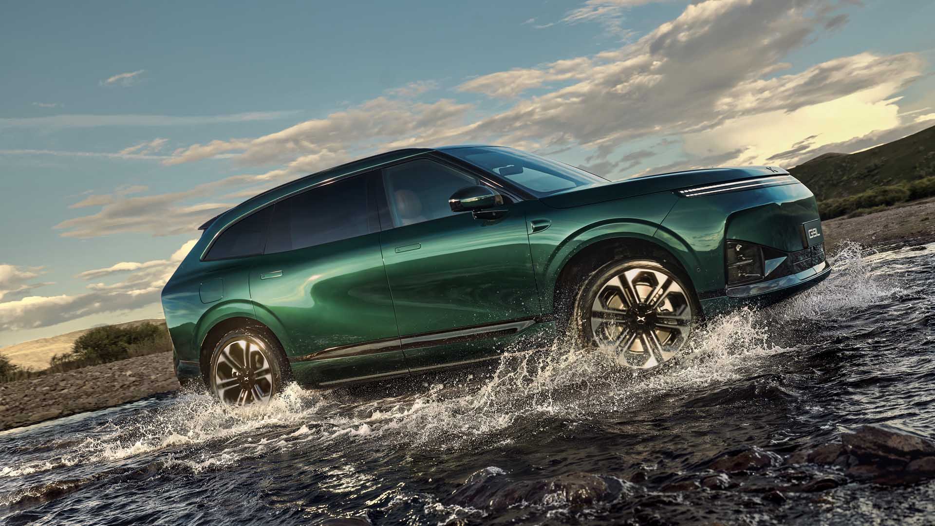 Green Car With Outdoor View In Motion 2